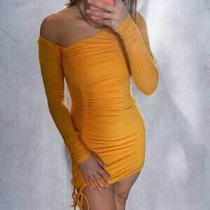 Camila Coelho Lena Tangerine Orange Bamboo Blend Long Sleeve Mini Dress XS